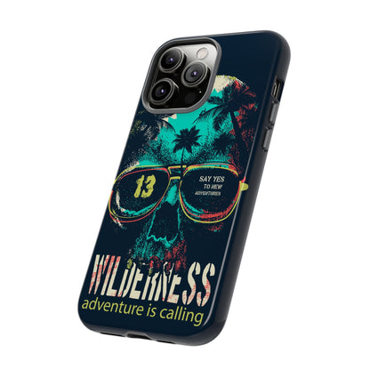 Wilderness Adventure Phone Case — 'Adventure Is Calling' Skull Sunglasses Design