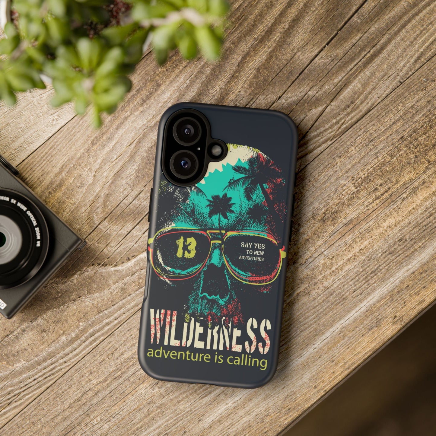 Wilderness Adventure Phone Case — 'Adventure Is Calling' Skull Sunglasses Design