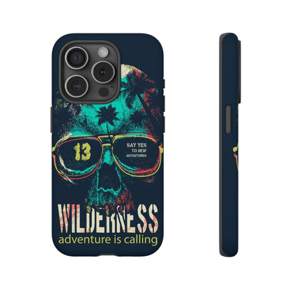 Wilderness Adventure Phone Case — 'Adventure Is Calling' Skull Sunglasses Design