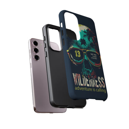 Wilderness Adventure Phone Case — 'Adventure Is Calling' Skull Sunglasses Design