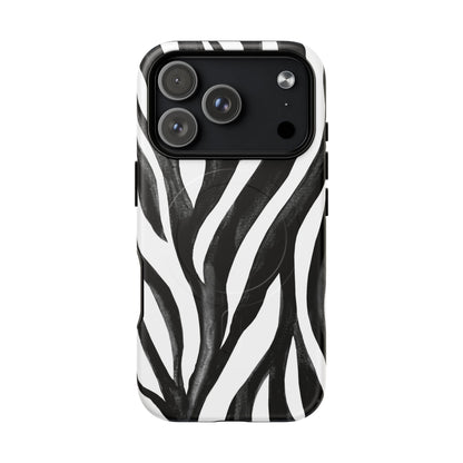 Wild Lines Zebra Stripe Tough Magnetic Phone Case — Black & White Protective Cover