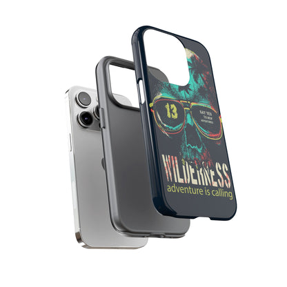 Wilderness Adventure Phone Case — 'Adventure Is Calling' Skull Sunglasses Design