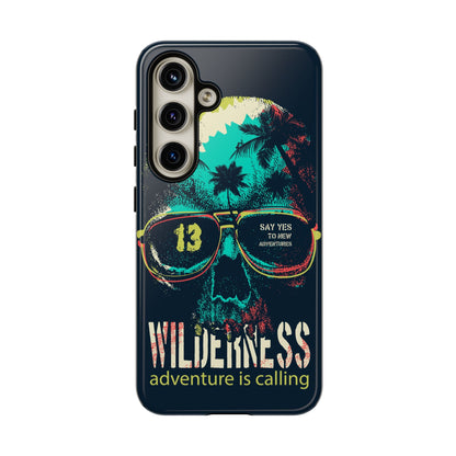 Wilderness Adventure Phone Case — 'Adventure Is Calling' Skull Sunglasses Design