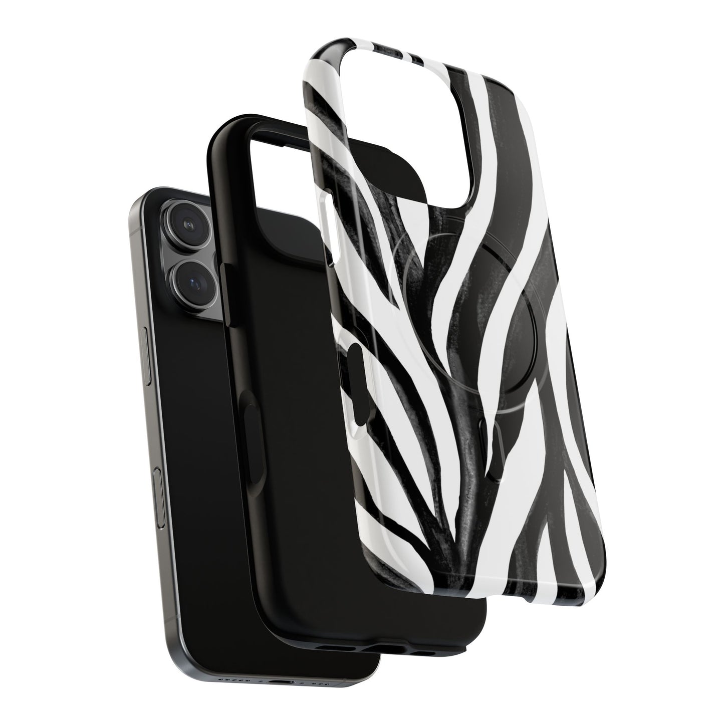 Wild Lines Zebra Stripe Tough Magnetic Phone Case — Black & White Protective Cover