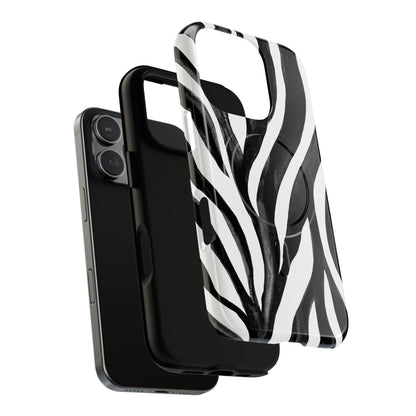 Wild Lines Zebra Stripe Tough Magnetic Phone Case — Black & White Protective Cover