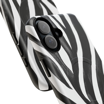 Wild Lines Zebra Stripe Tough Magnetic Phone Case — Black & White Protective Cover