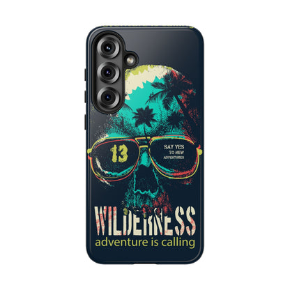 Wilderness Adventure Phone Case — 'Adventure Is Calling' Skull Sunglasses Design