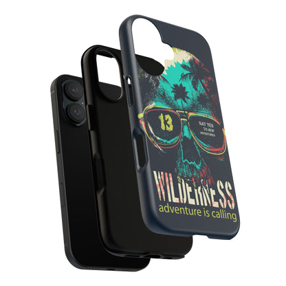 Wilderness Adventure Phone Case — 'Adventure Is Calling' Skull Sunglasses Design