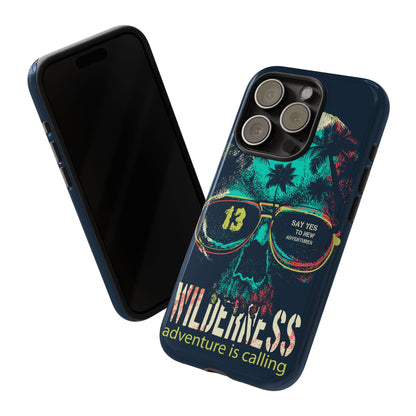 Wilderness Adventure Phone Case — 'Adventure Is Calling' Skull Sunglasses Design