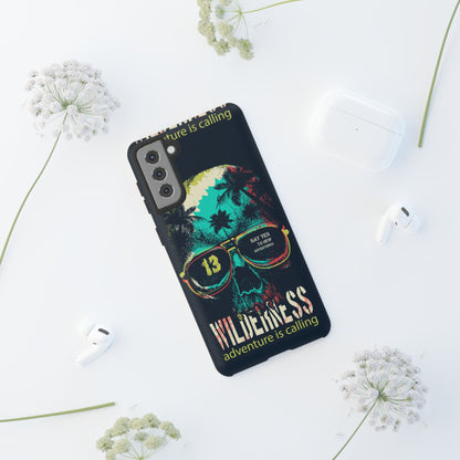Wilderness Adventure Phone Case — 'Adventure Is Calling' Skull Sunglasses Design