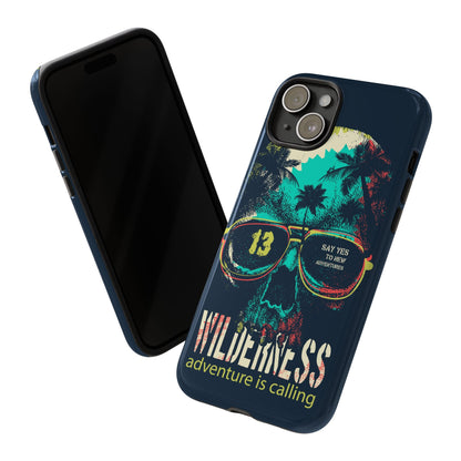 Wilderness Adventure Phone Case — 'Adventure Is Calling' Skull Sunglasses Design