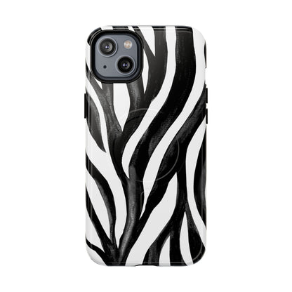 Wild Lines Zebra Stripe Tough Magnetic Phone Case — Black & White Protective Cover