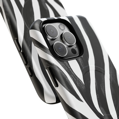 Wild Lines Zebra Stripe Tough Magnetic Phone Case — Black & White Protective Cover