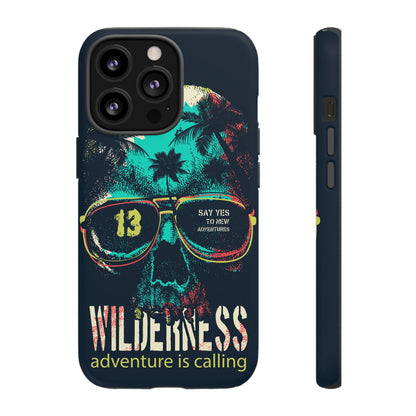 Wilderness Adventure Phone Case — 'Adventure Is Calling' Skull Sunglasses Design