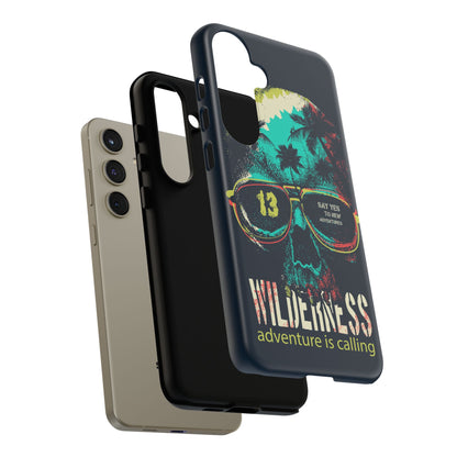 Wilderness Adventure Phone Case — 'Adventure Is Calling' Skull Sunglasses Design