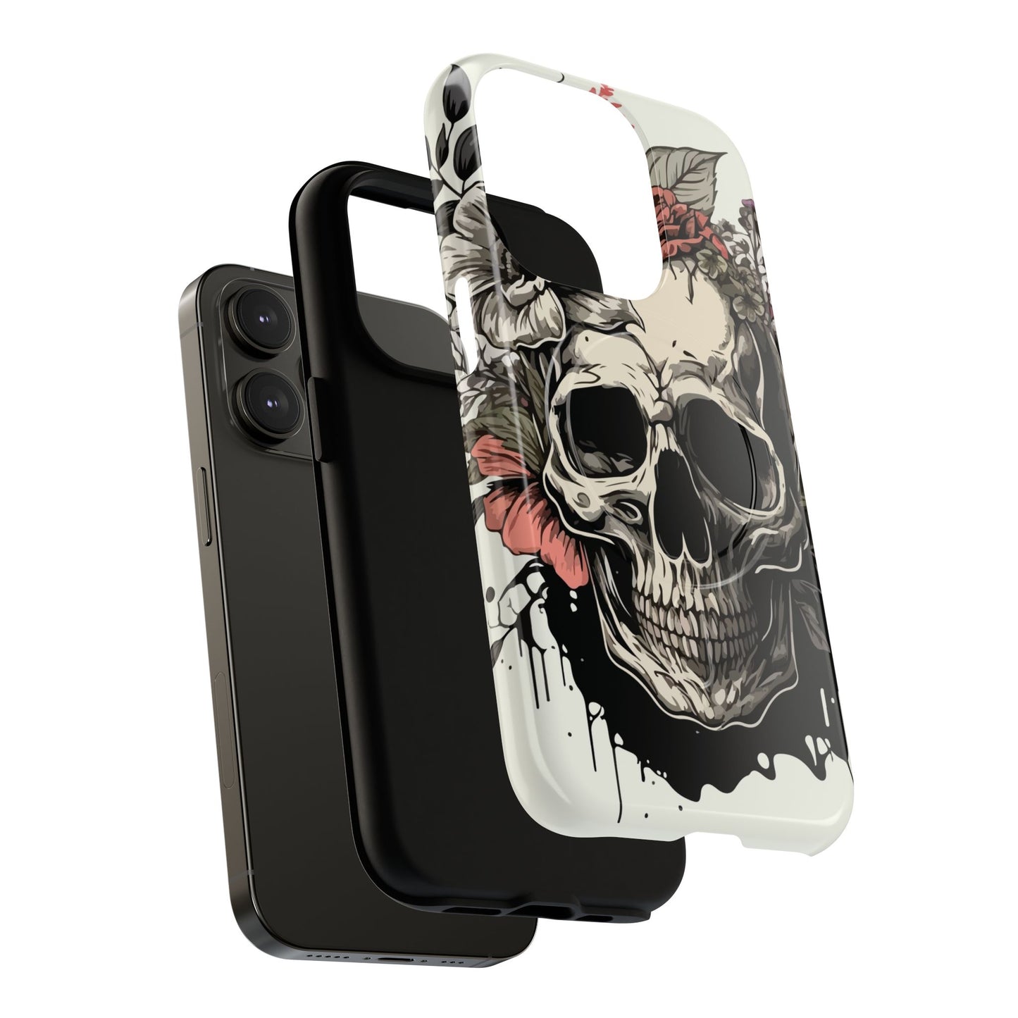 Dark Aura Skull & Roses iPhone Case – Gothic Floral Magnetic Protective Cover