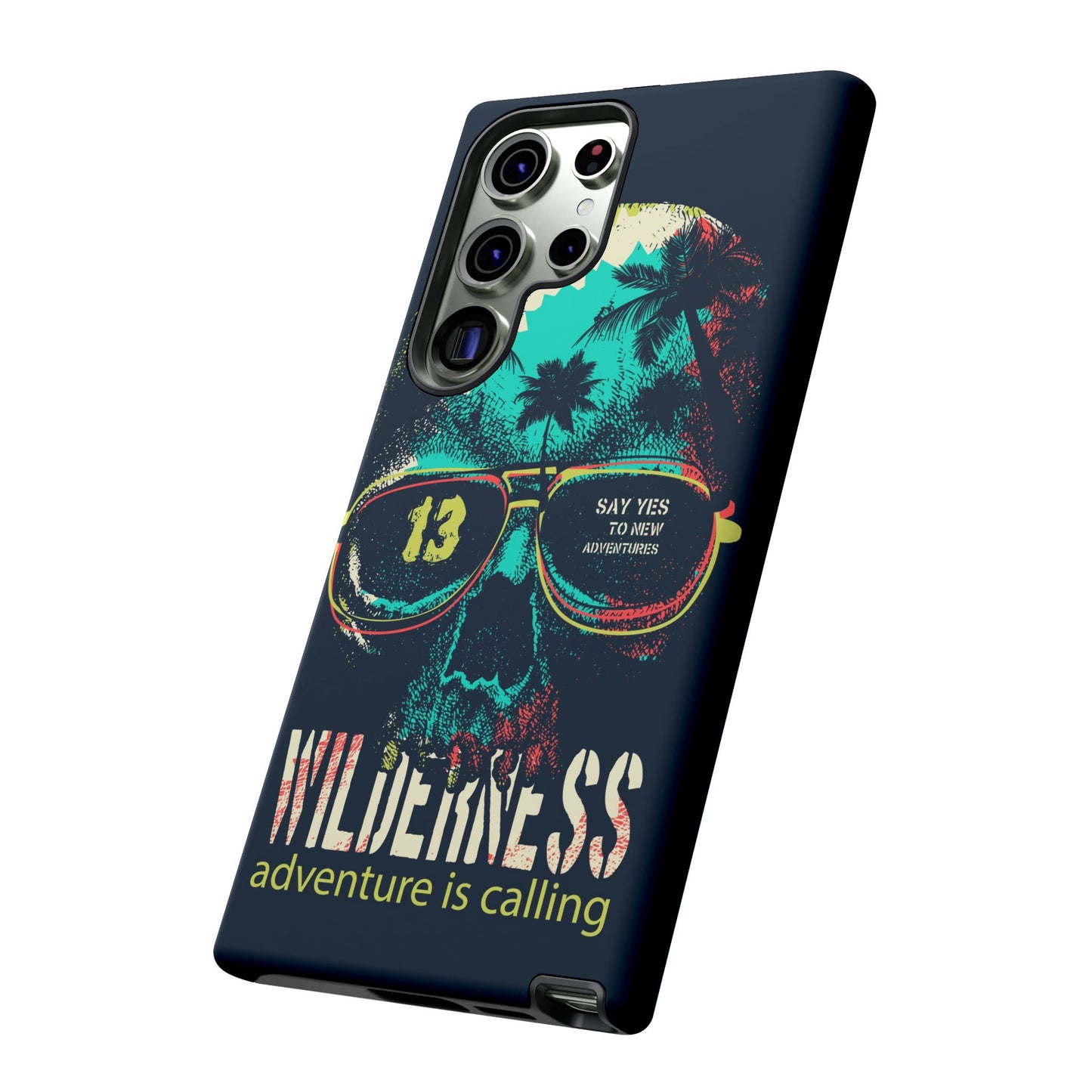 Wilderness Adventure Phone Case — 'Adventure Is Calling' Skull Sunglasses Design