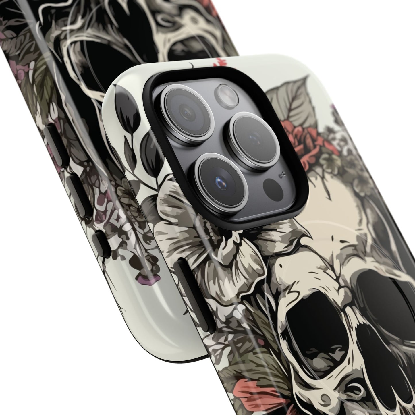 Dark Aura Skull & Roses iPhone Case – Gothic Floral Magnetic Protective Cover