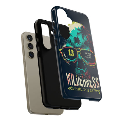Wilderness Adventure Phone Case — 'Adventure Is Calling' Skull Sunglasses Design