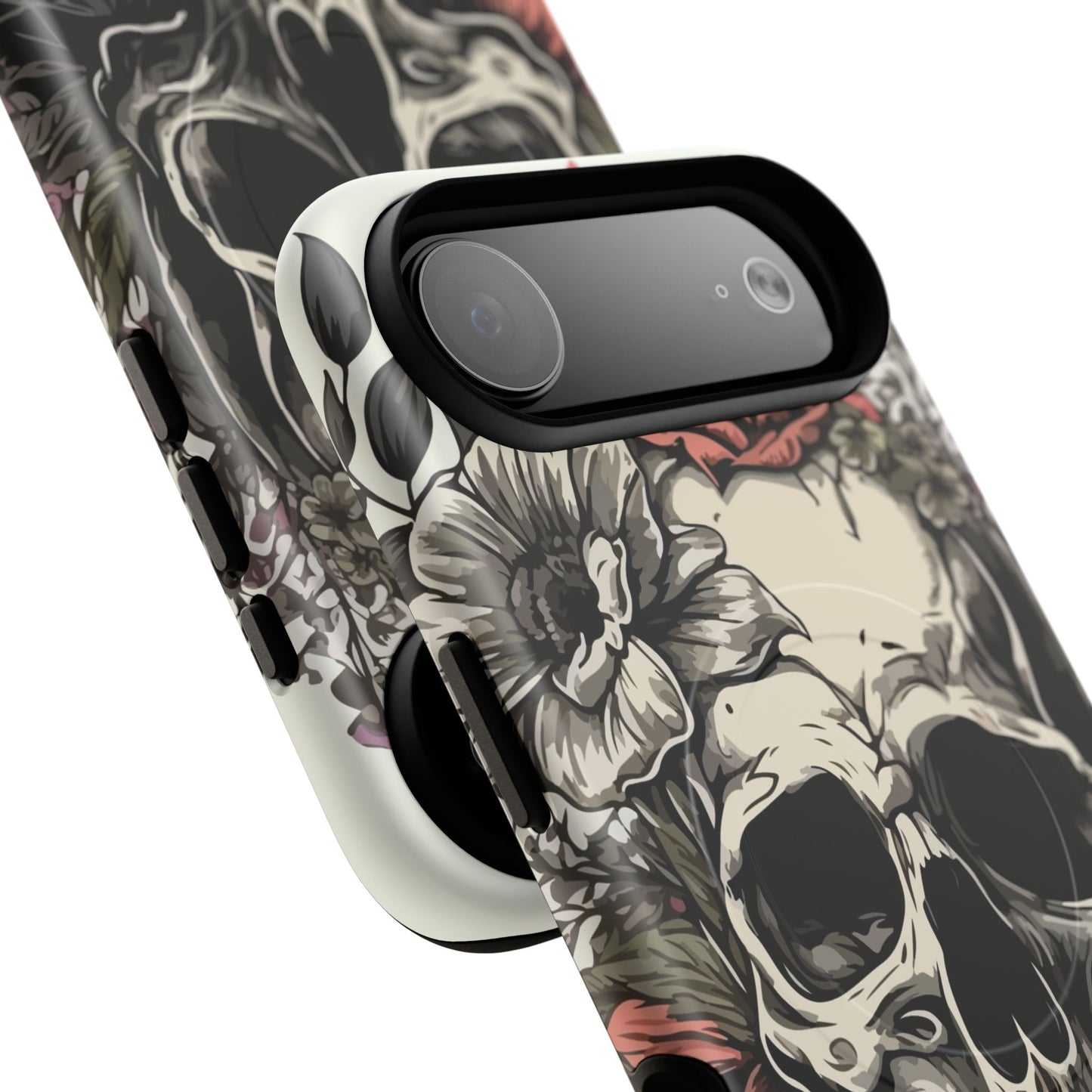 Dark Aura Skull & Roses iPhone Case – Gothic Floral Magnetic Protective Cover
