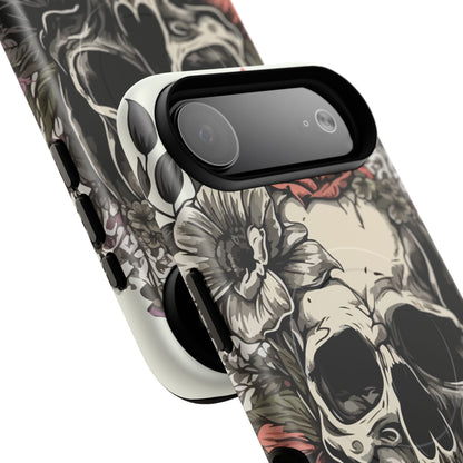 Dark Aura Skull & Roses iPhone Case – Gothic Floral Magnetic Protective Cover