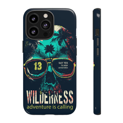 Wilderness Adventure Phone Case — 'Adventure Is Calling' Skull Sunglasses Design