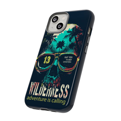 Wilderness Adventure Phone Case — 'Adventure Is Calling' Skull Sunglasses Design