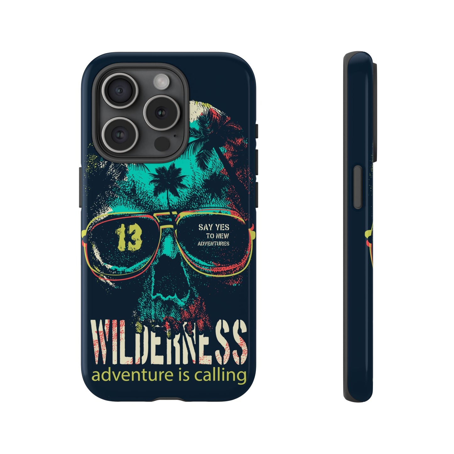 Wilderness Adventure Phone Case — 'Adventure Is Calling' Skull Sunglasses Design
