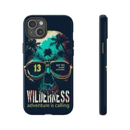 Wilderness Adventure Phone Case — 'Adventure Is Calling' Skull Sunglasses Design