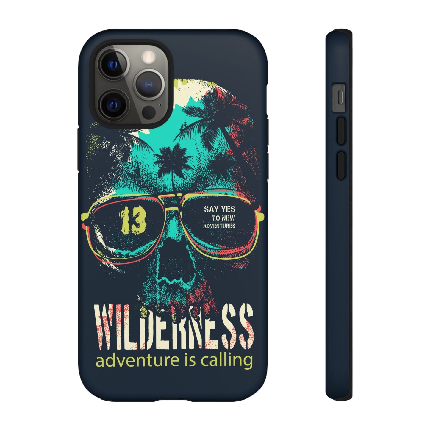 Wilderness Adventure Phone Case — 'Adventure Is Calling' Skull Sunglasses Design