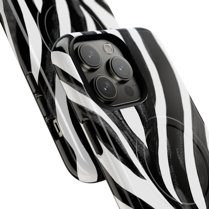 Wild Lines Zebra Stripe Tough Magnetic Phone Case — Black & White Protective Cover