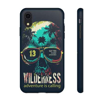 Wilderness Adventure Phone Case — 'Adventure Is Calling' Skull Sunglasses Design