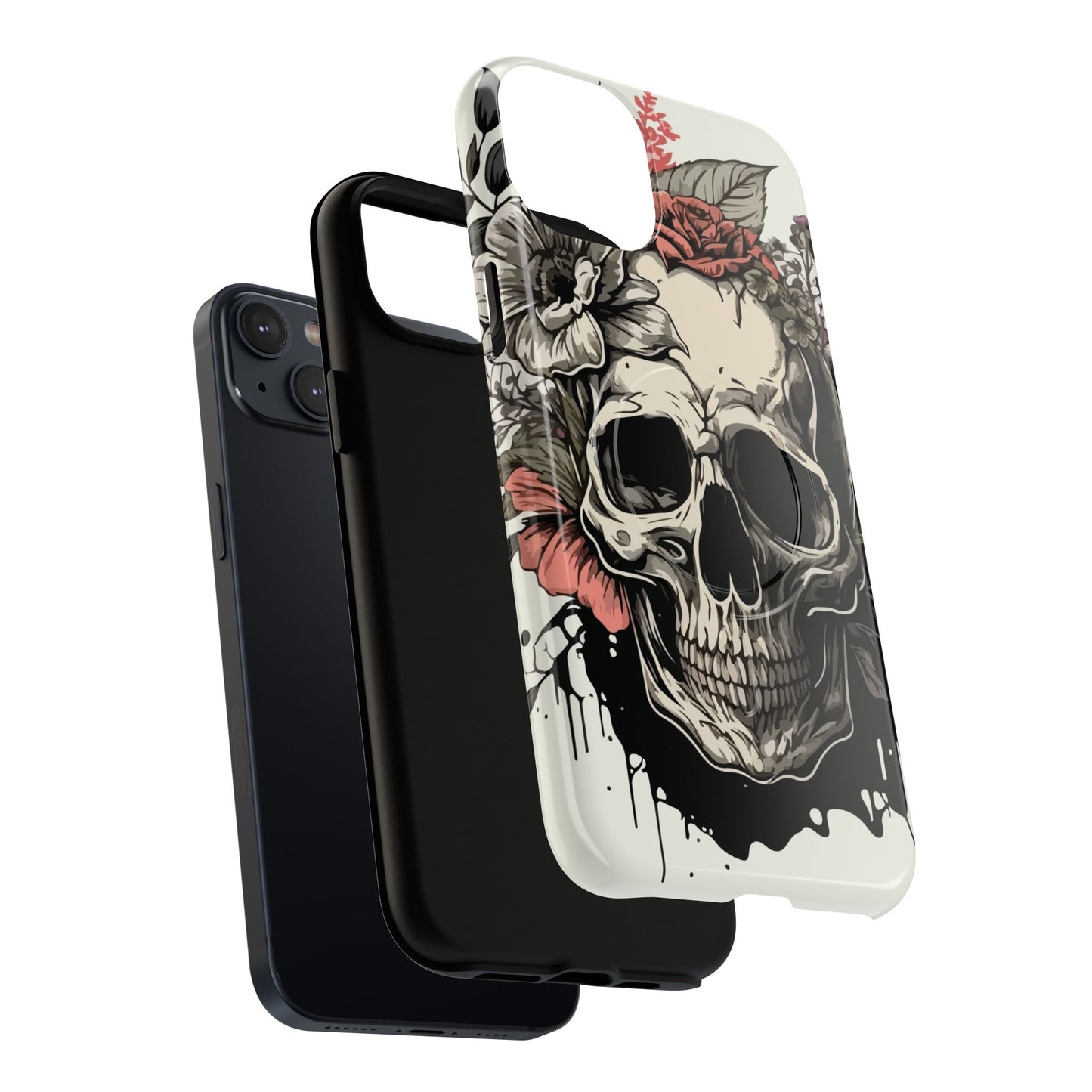 Dark Aura Skull & Roses iPhone Case – Gothic Floral Magnetic Protective Cover