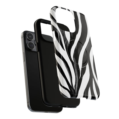 Wild Lines Zebra Stripe Tough Magnetic Phone Case — Black & White Protective Cover