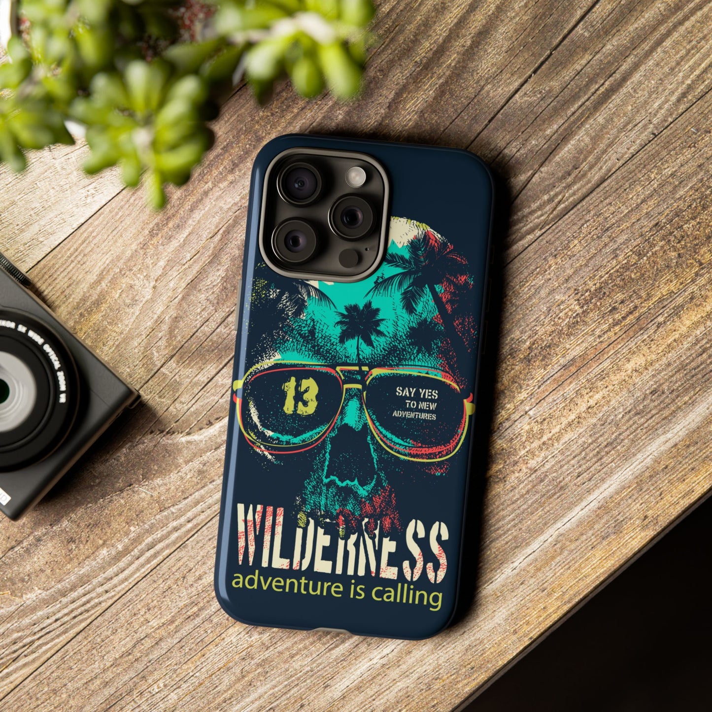 Wilderness Adventure Phone Case — 'Adventure Is Calling' Skull Sunglasses Design
