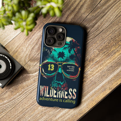 Wilderness Adventure Phone Case — 'Adventure Is Calling' Skull Sunglasses Design