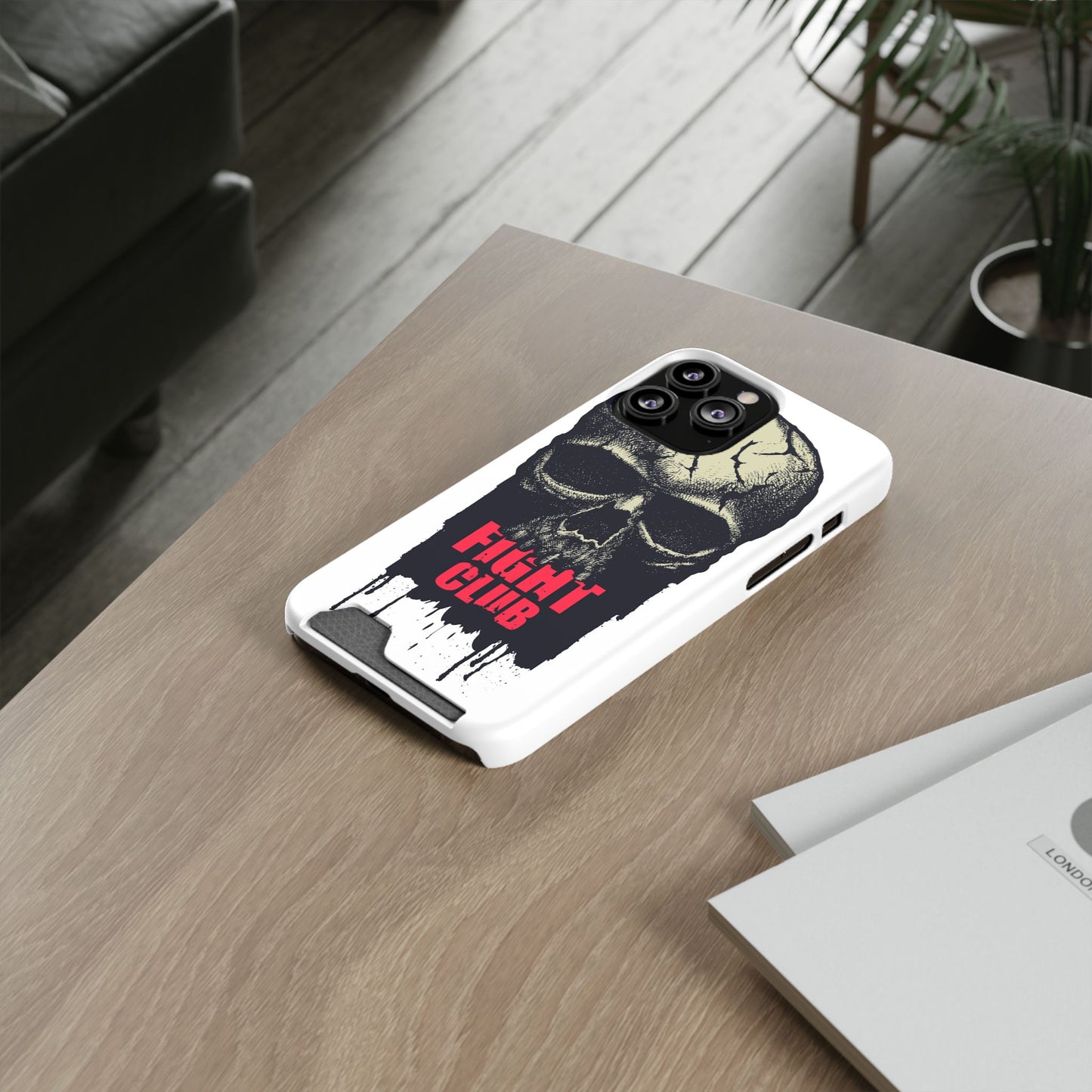 Fight Club Skull Phone Case with Card Holder — Bold Gothic Skull Design