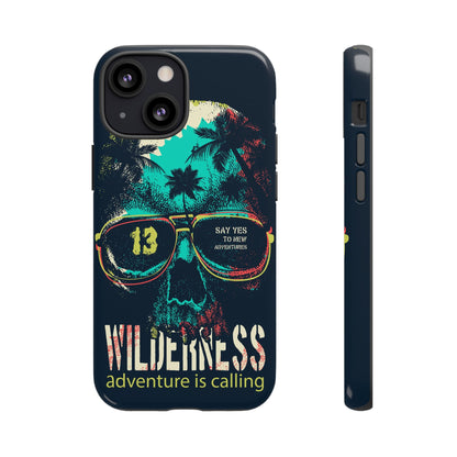 Wilderness Adventure Phone Case — 'Adventure Is Calling' Skull Sunglasses Design