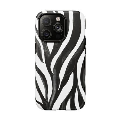 Wild Lines Zebra Stripe Tough Magnetic Phone Case — Black & White Protective Cover
