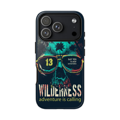 Wilderness Adventure Phone Case — 'Adventure Is Calling' Skull Sunglasses Design