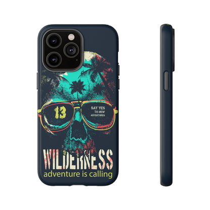 Wilderness Adventure Phone Case — 'Adventure Is Calling' Skull Sunglasses Design