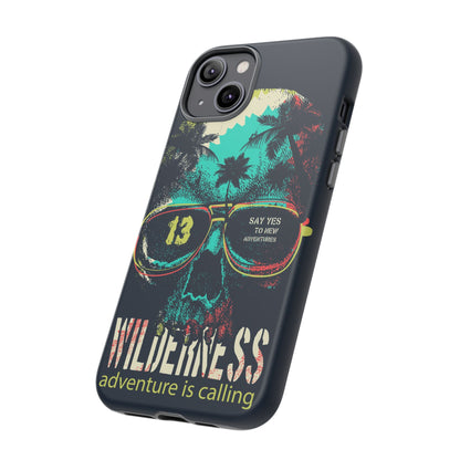 Wilderness Adventure Phone Case — 'Adventure Is Calling' Skull Sunglasses Design