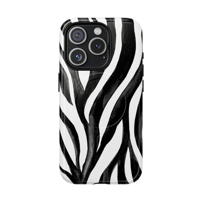 Wild Lines Zebra Stripe Tough Magnetic Phone Case — Black & White Protective Cover