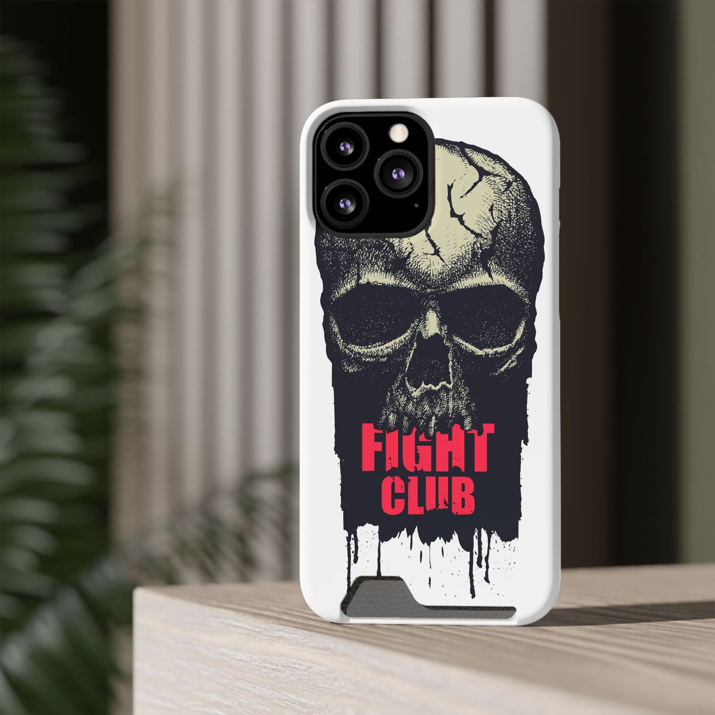 Fight Club Skull Phone Case with Card Holder — Bold Gothic Skull Design