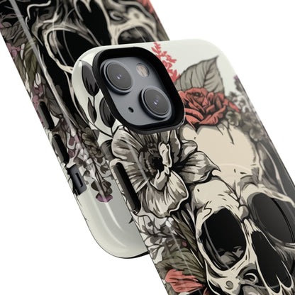 Dark Aura Skull & Roses iPhone Case – Gothic Floral Magnetic Protective Cover