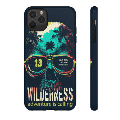 Wilderness Adventure Phone Case — 'Adventure Is Calling' Skull Sunglasses Design