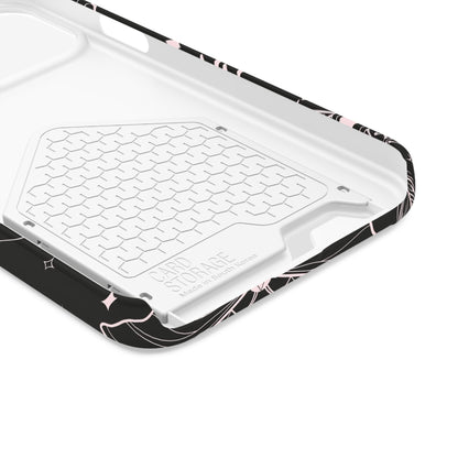 Mystic Skull Dark Aesthetic Phone Case with Card Holder — Gothic Crystal & Feather Design Luxury Cover