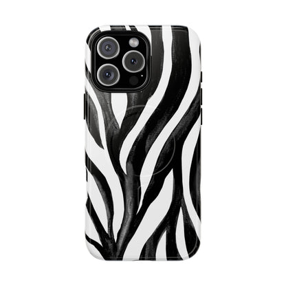 Wild Lines Zebra Stripe Tough Magnetic Phone Case — Black & White Protective Cover