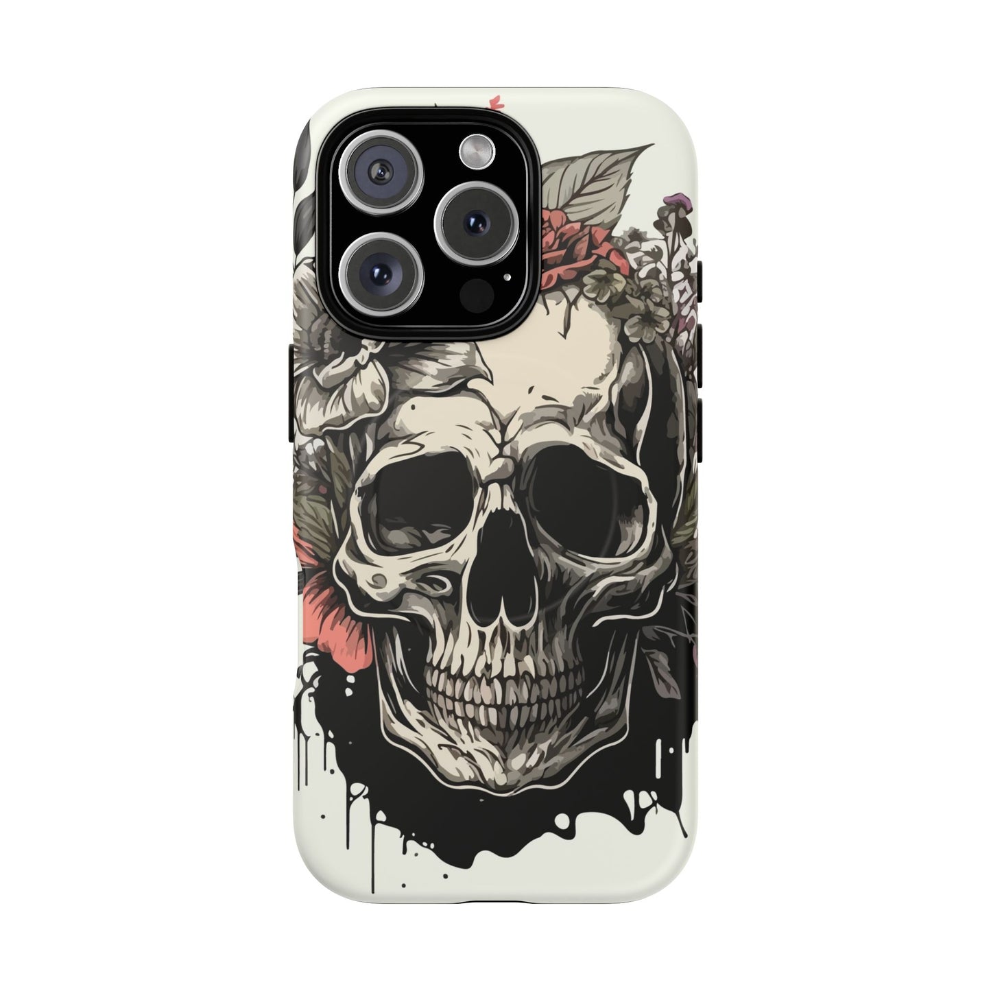 Dark Aura Skull & Roses iPhone Case – Gothic Floral Magnetic Protective Cover