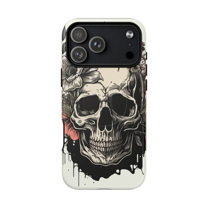 Dark Aura Skull & Roses iPhone Case – Gothic Floral Magnetic Protective Cover